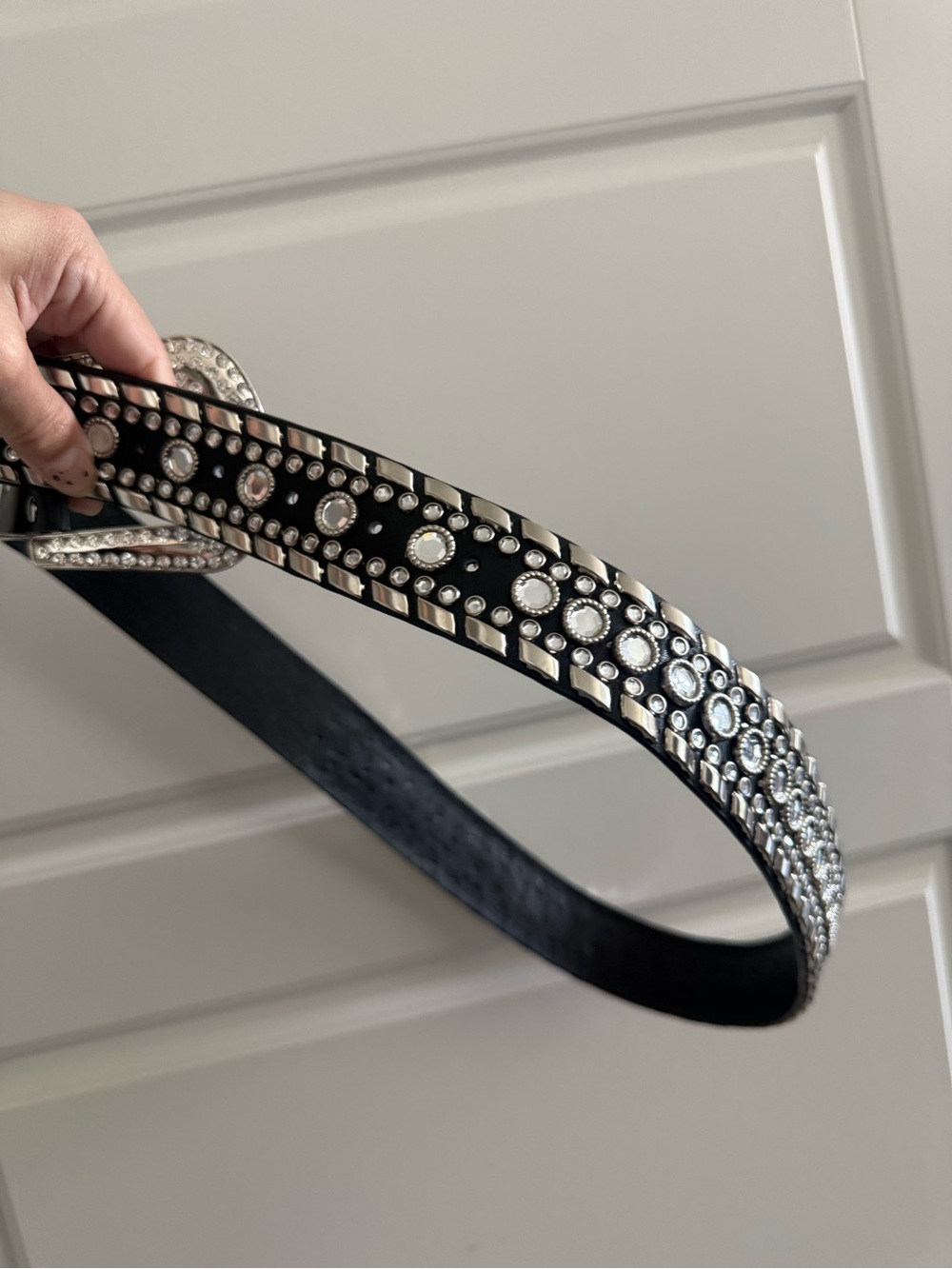 Dolls Kill Black Leather Belt with Crystal & Silver Studs
